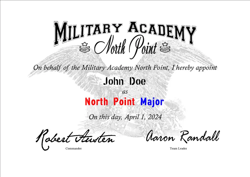 Military Academy Nord Point Certificate